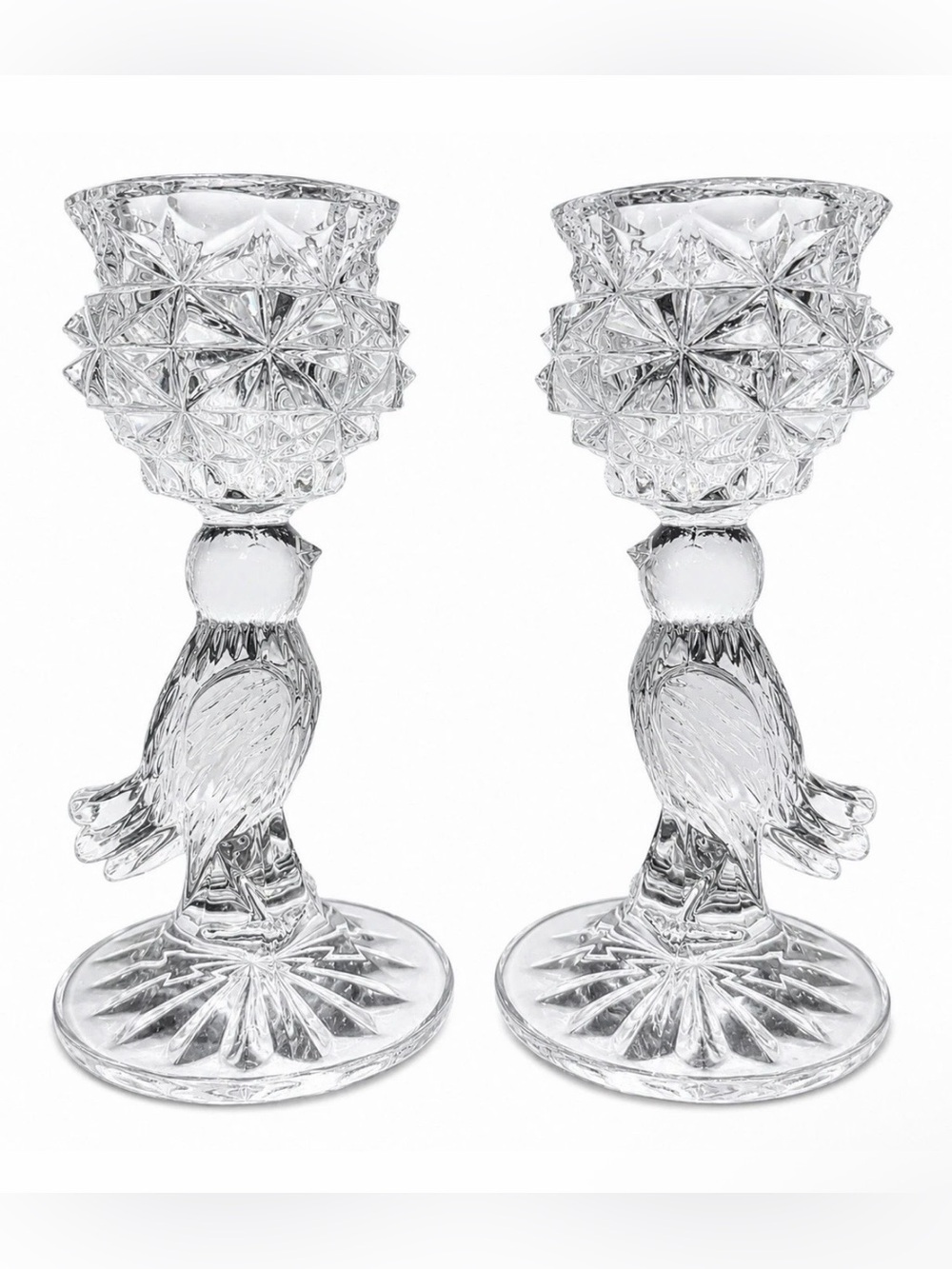 Vintage Hofbauer Crystal Byrdes Collection Bird Candlestick Holders Germany Set2